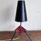 1950s modernist tripod lamp made of sheet metal and brass.
