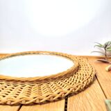 Round mirror 30cm wicker 1960