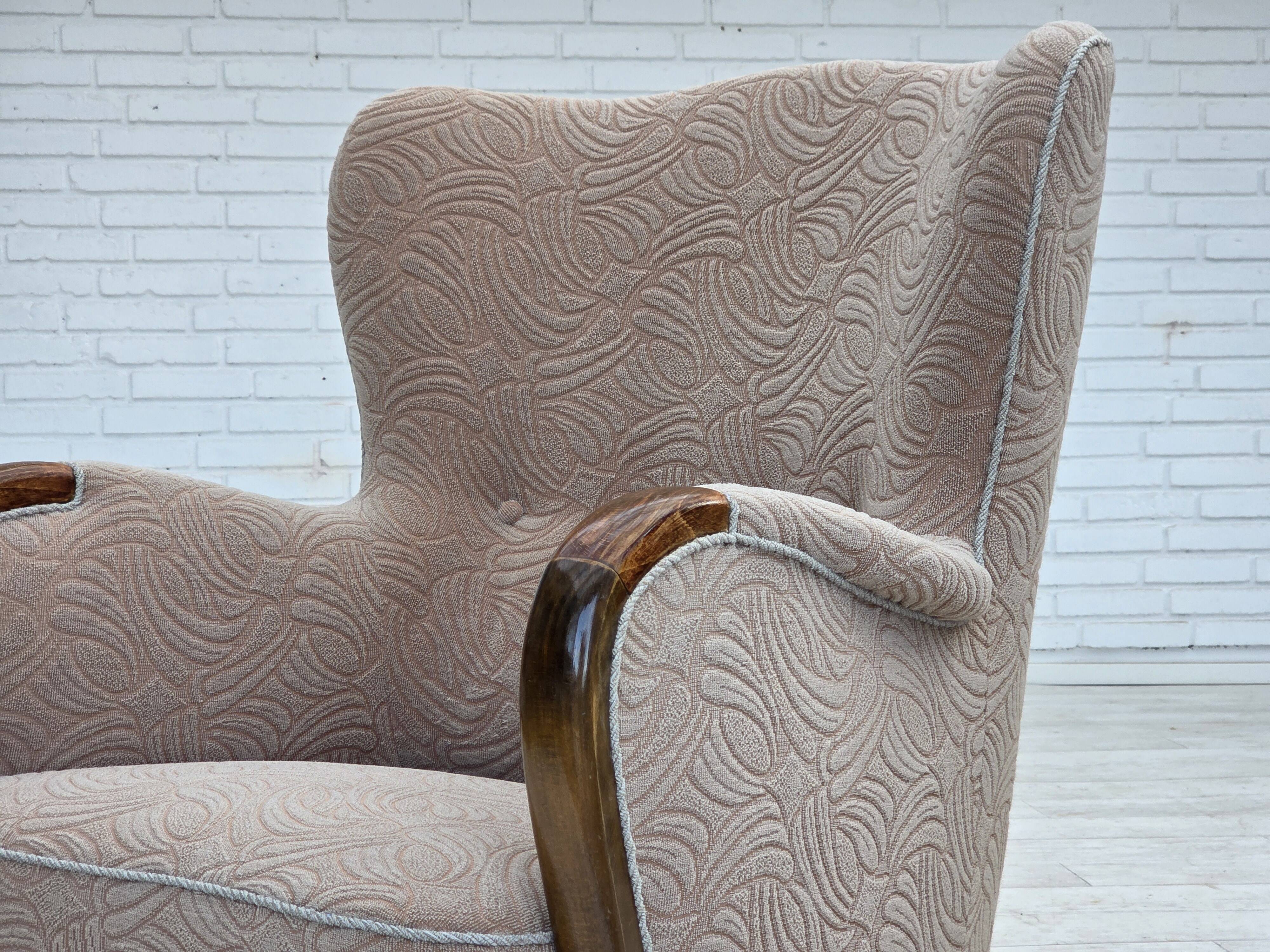 1960s, Danish armchair, blend wool fabric, beech wood.