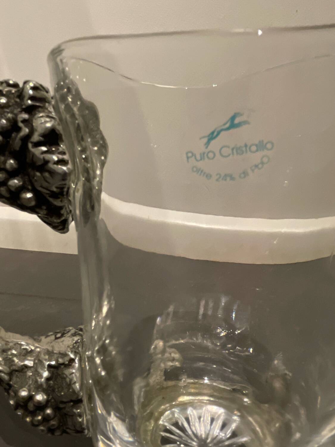 Pewter and crystal carafe