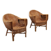 Vintage bamboo and wicker armchairs, Italy, 1950s-1960s.