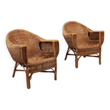Fauteuils vintage en bambou et osier, Italie, années 1950-1960