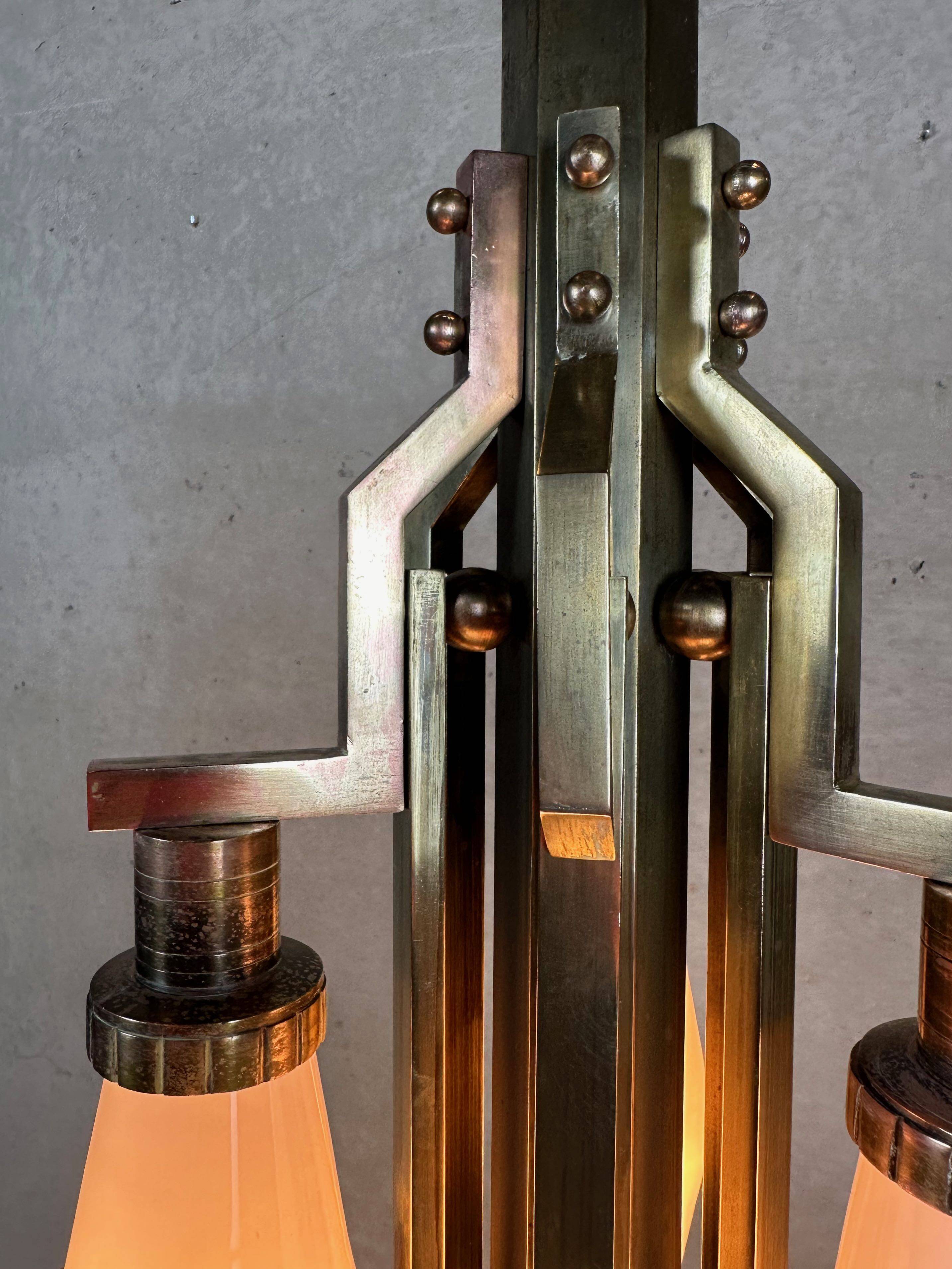 Art deco chandelier – opaline and brass