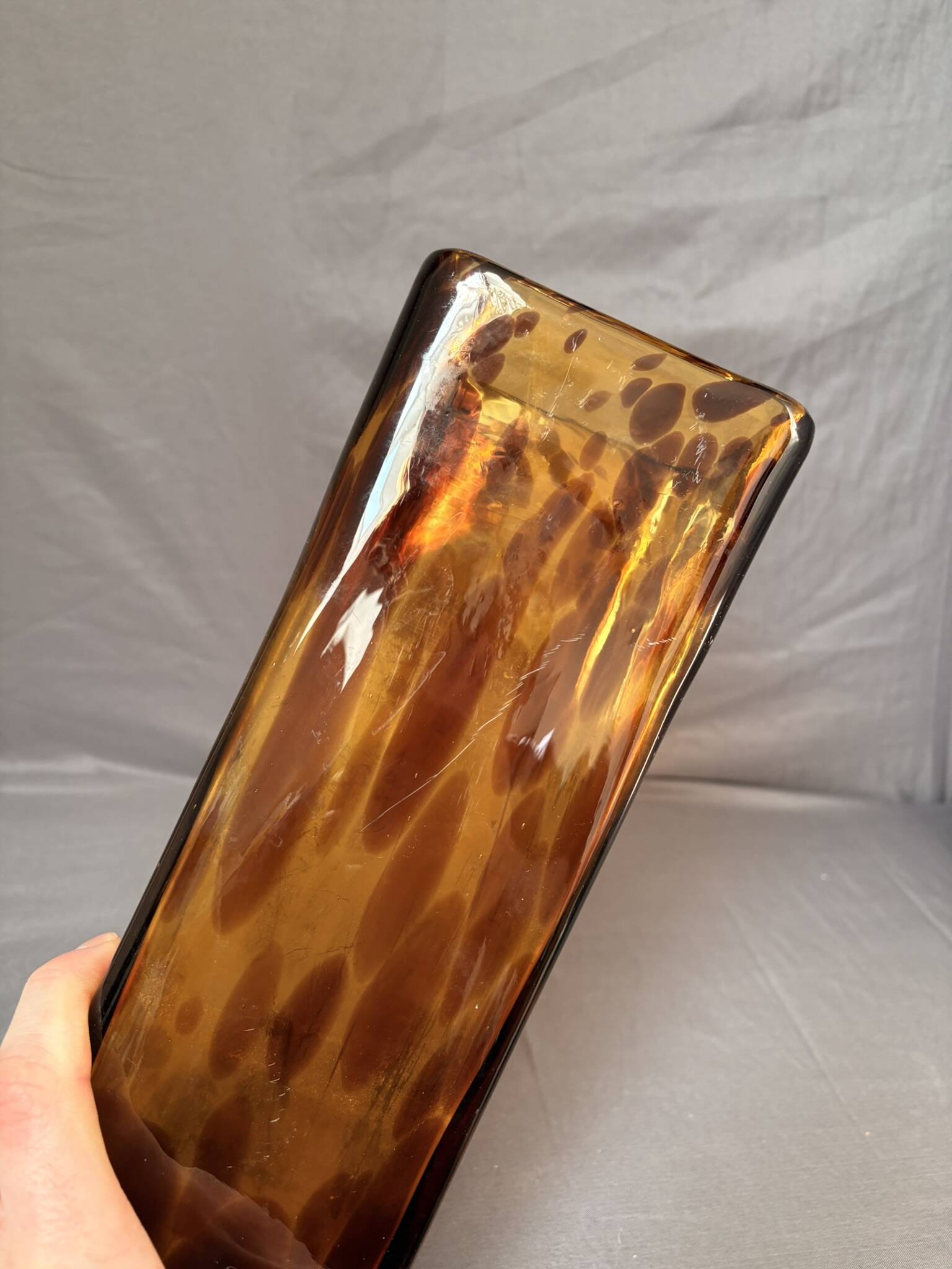 Vintage Italian Glass Vase Leopard Turtle Shell Mid Century