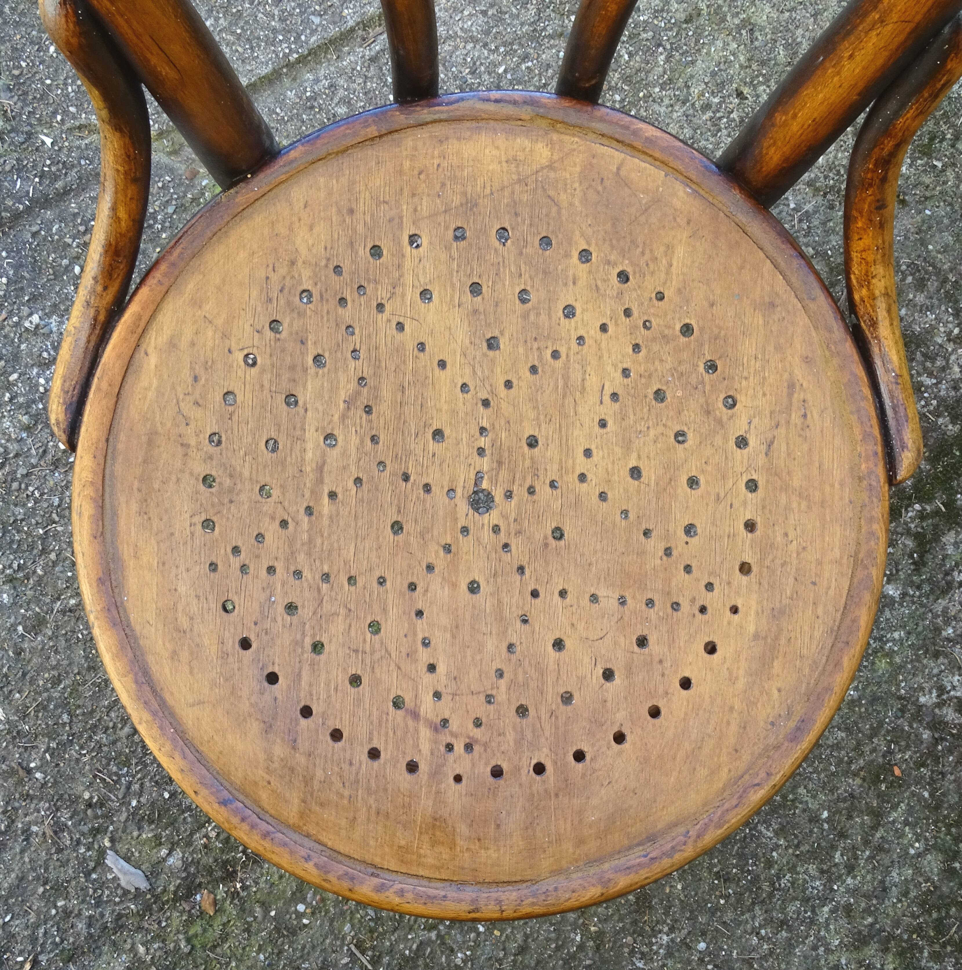 Set of 3 Bistro chairs with wooden seats, 1910 to 1920