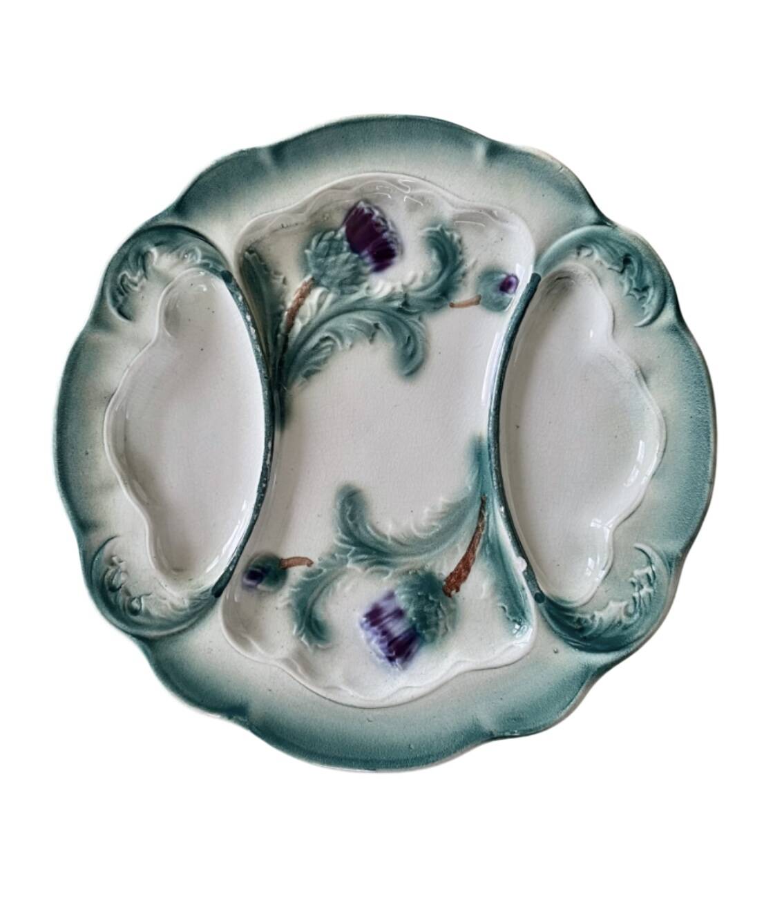 Artichoke plate Digoin in majolica faience barbotine