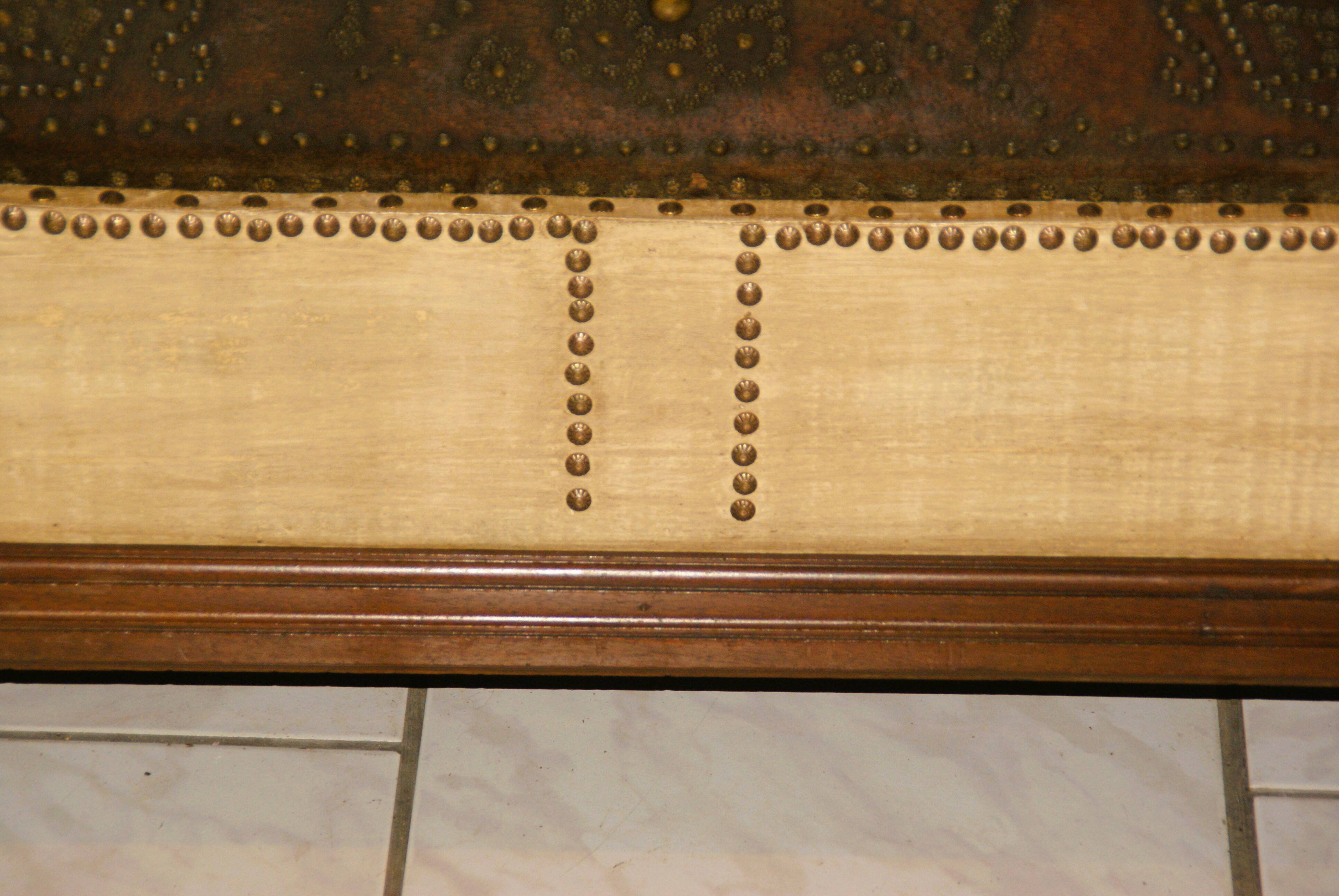 17th century studded leather travel trunk, richly decorated