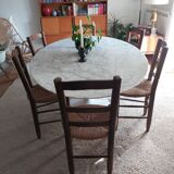 Set of 6 wooden chairs and 50s straw