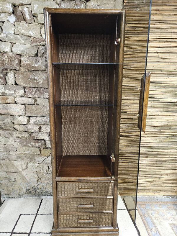 Ensemble 1970 vintage bambou vitrine plus étagère