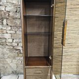 Set 1970 vintage bamboo display case plus shelf