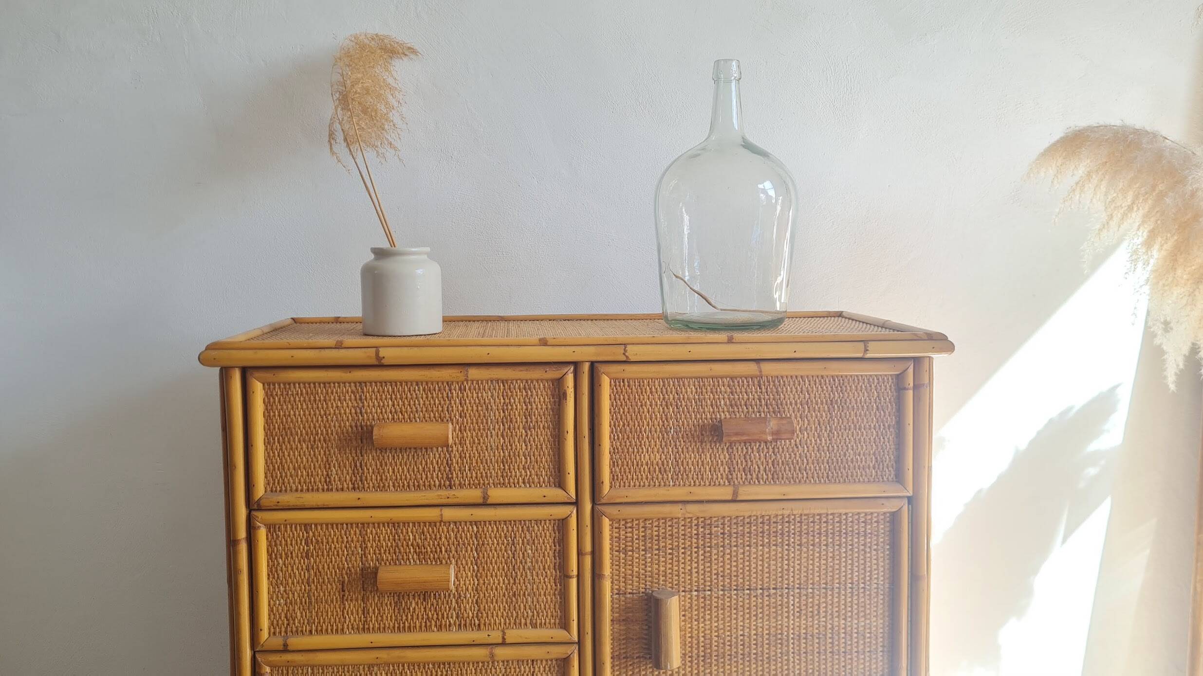 Vintage rattan chest of drawers