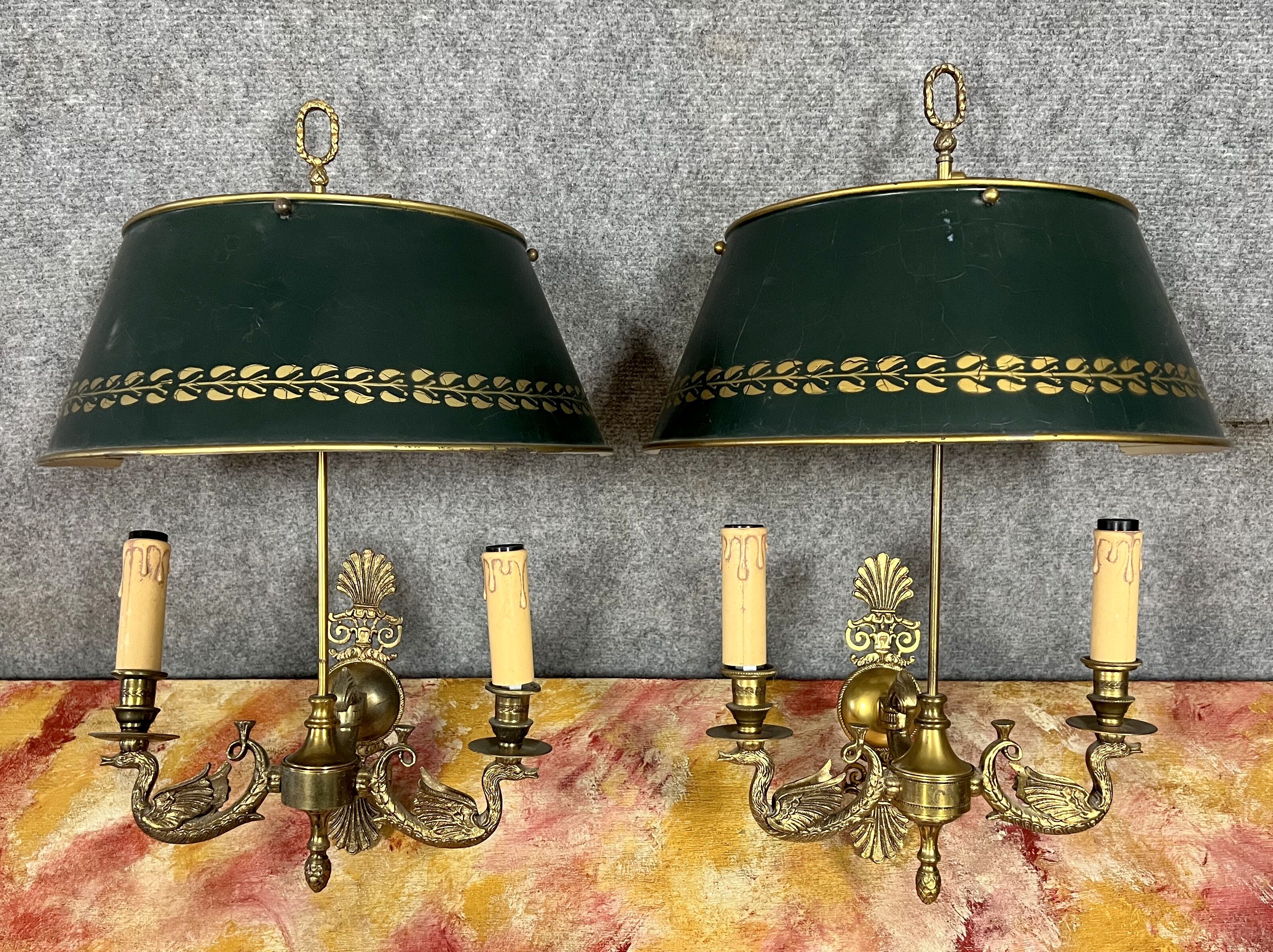 Pair of Empire sconces with gilded bronze swans circa 1880