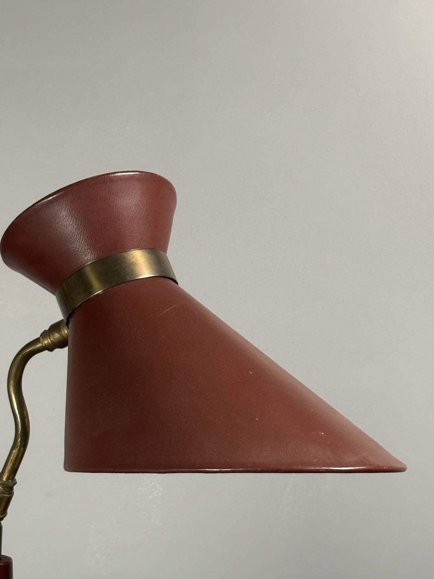 Midcentury leather wrapped French desk lamp style of Jacques Adnet, 1950s