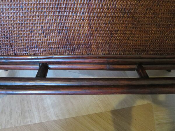 Rare vintage meuble de bar étagère bois rotin tressé années 80 rétro