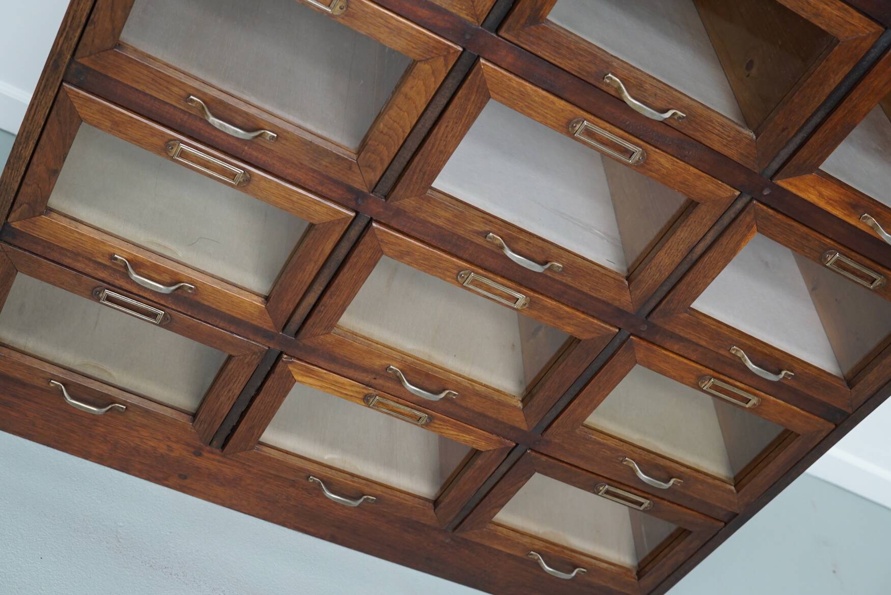 Vintage Dutch Oak Haberdashery Shop Cabinet / Vitrine, 1950s