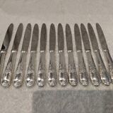 12 silver-plated metal table knives, Platil rocaille silversmith design, 24.6cm
