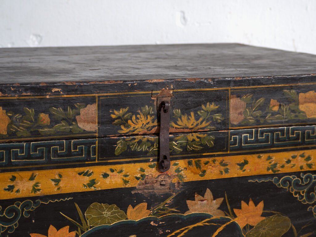 Antique black lacquered pine chest – China, circa 1900