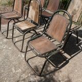 Set of 6 indu chairs in metal and exotic wood.