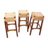 Series of 3 mahogany bar stools and mulching of Mexico manufacturing around 1950