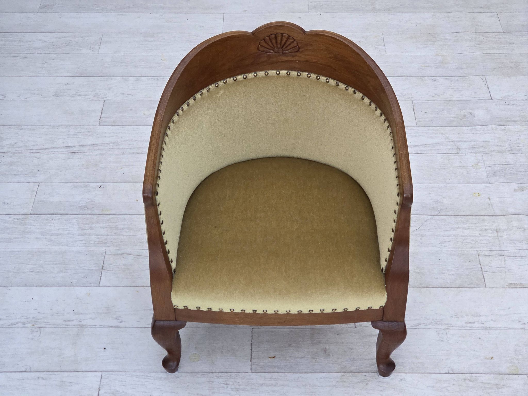 1960s, Danish side/children's armchair, light green furniture velour, oak w