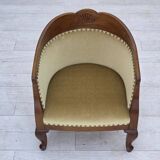 1960s, Danish side/children's armchair, light green furniture velour, oak w