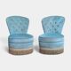 Paire de fauteuils crapaud capitonnés velours bleu vintage 1970