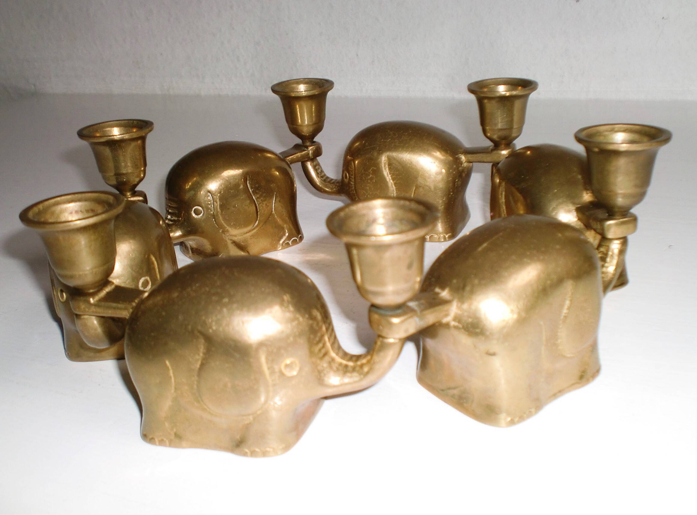 Set of 6 Art-Deco Brass Elephant Candle Holders / Candle Stands