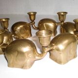Set of 6 Art-Deco Brass Elephant Candle Holders / Candle Stands