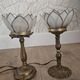 Pair of brass and mother-of-pearl lotus bedside lamps