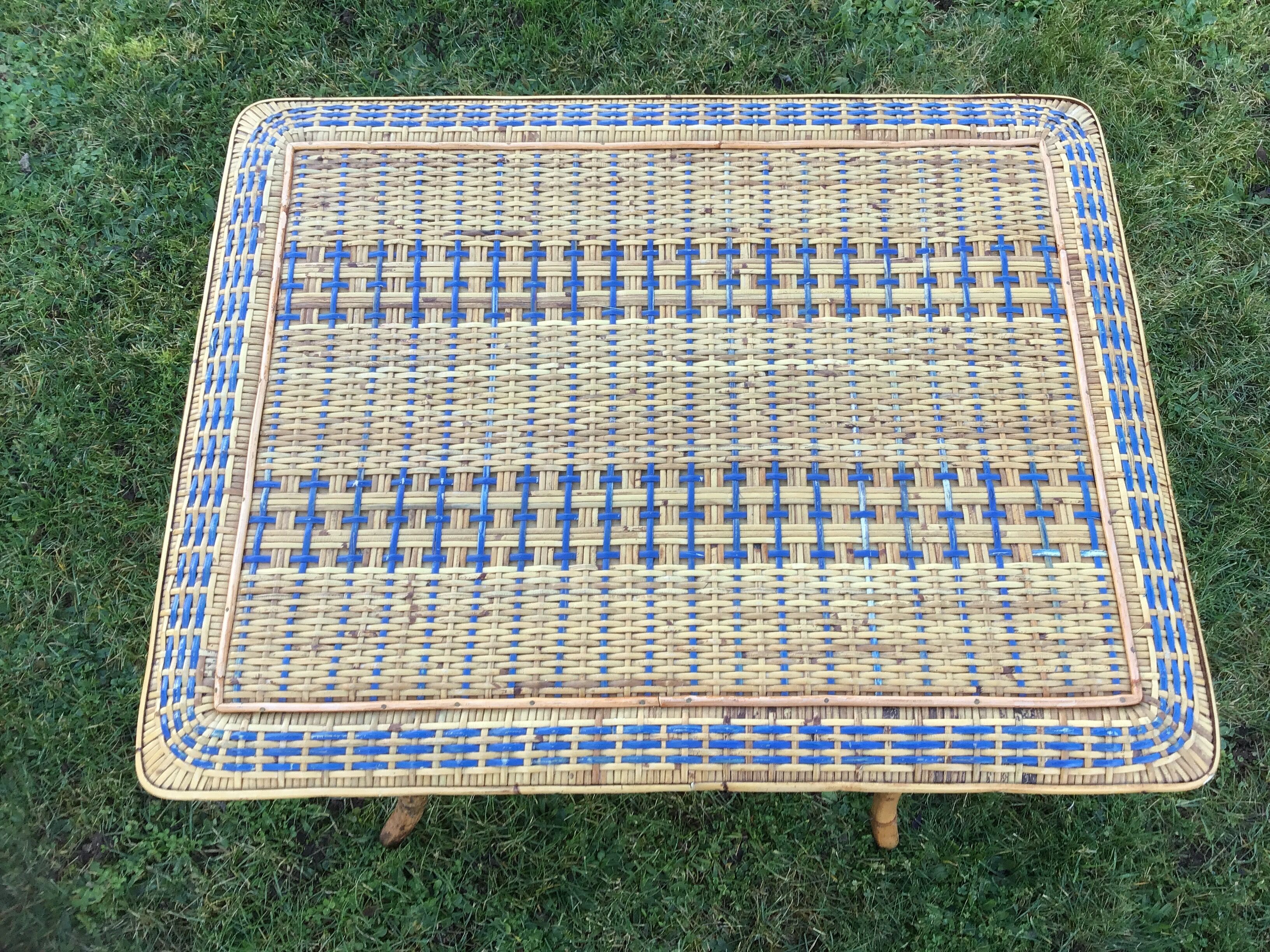 Table serves vintage two-coloured wicker rattan