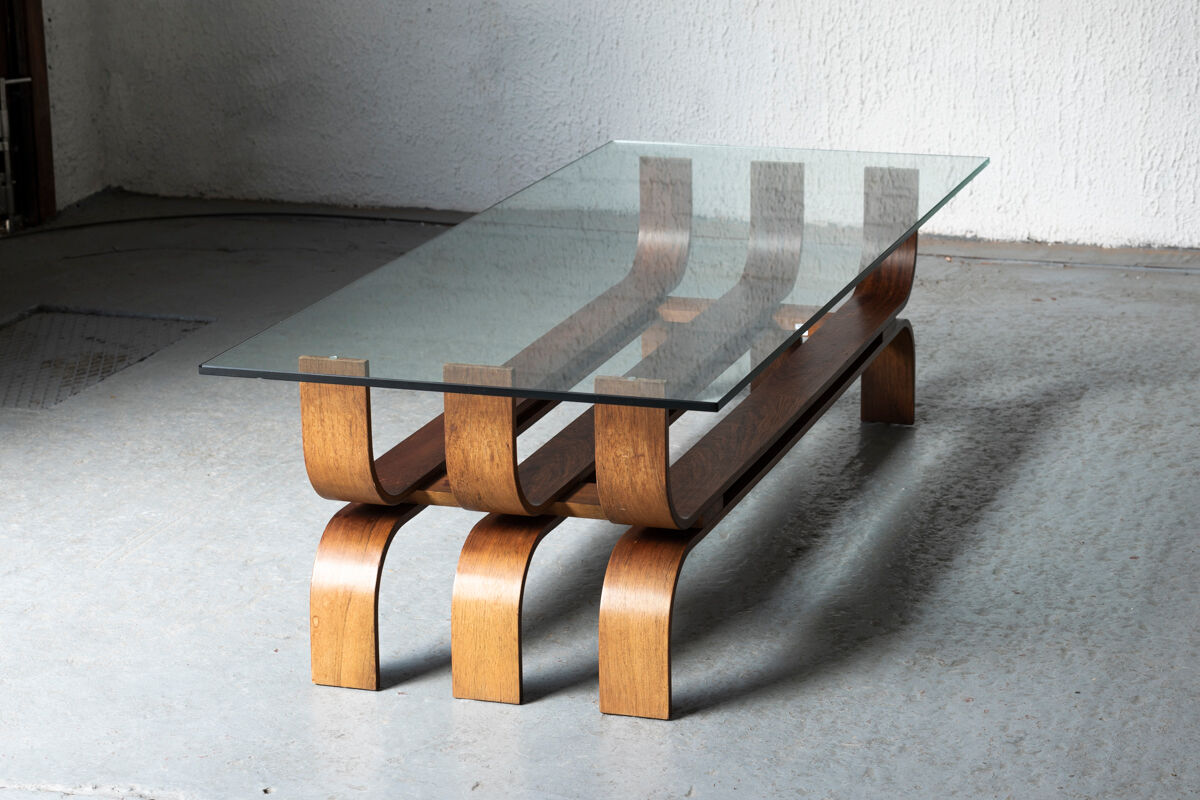 Coffee table with a steam-bent base by Ilse Möbel, 1960’s