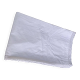 Large pillowcase, white cotton, lined with lace and monogrammed, closed with mother-of-pearl buttons