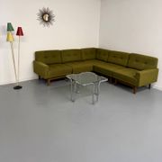 Vintage modular Scandinavian design green fabric corner sofa 1960s
