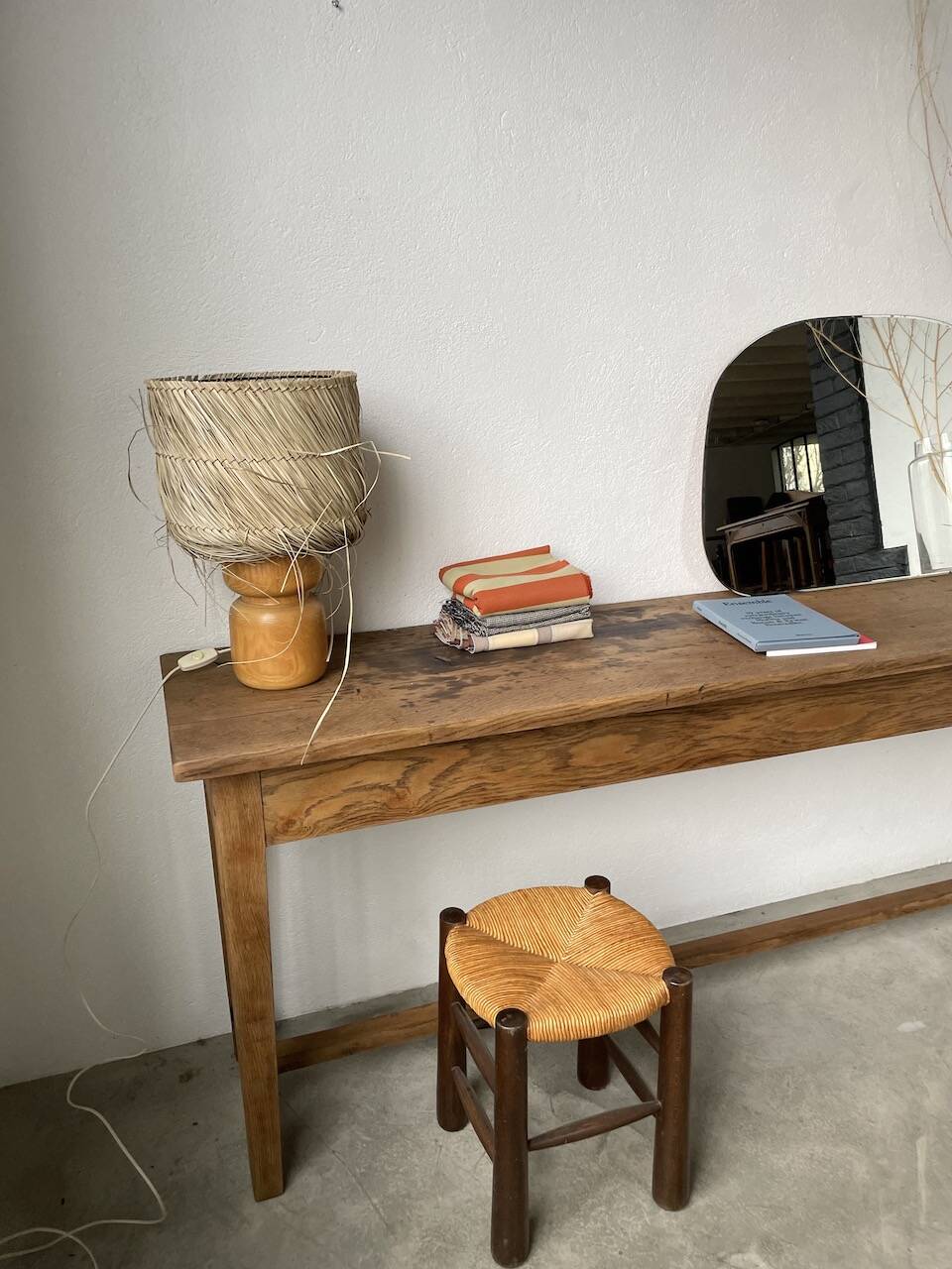 50s wood and straw lamp