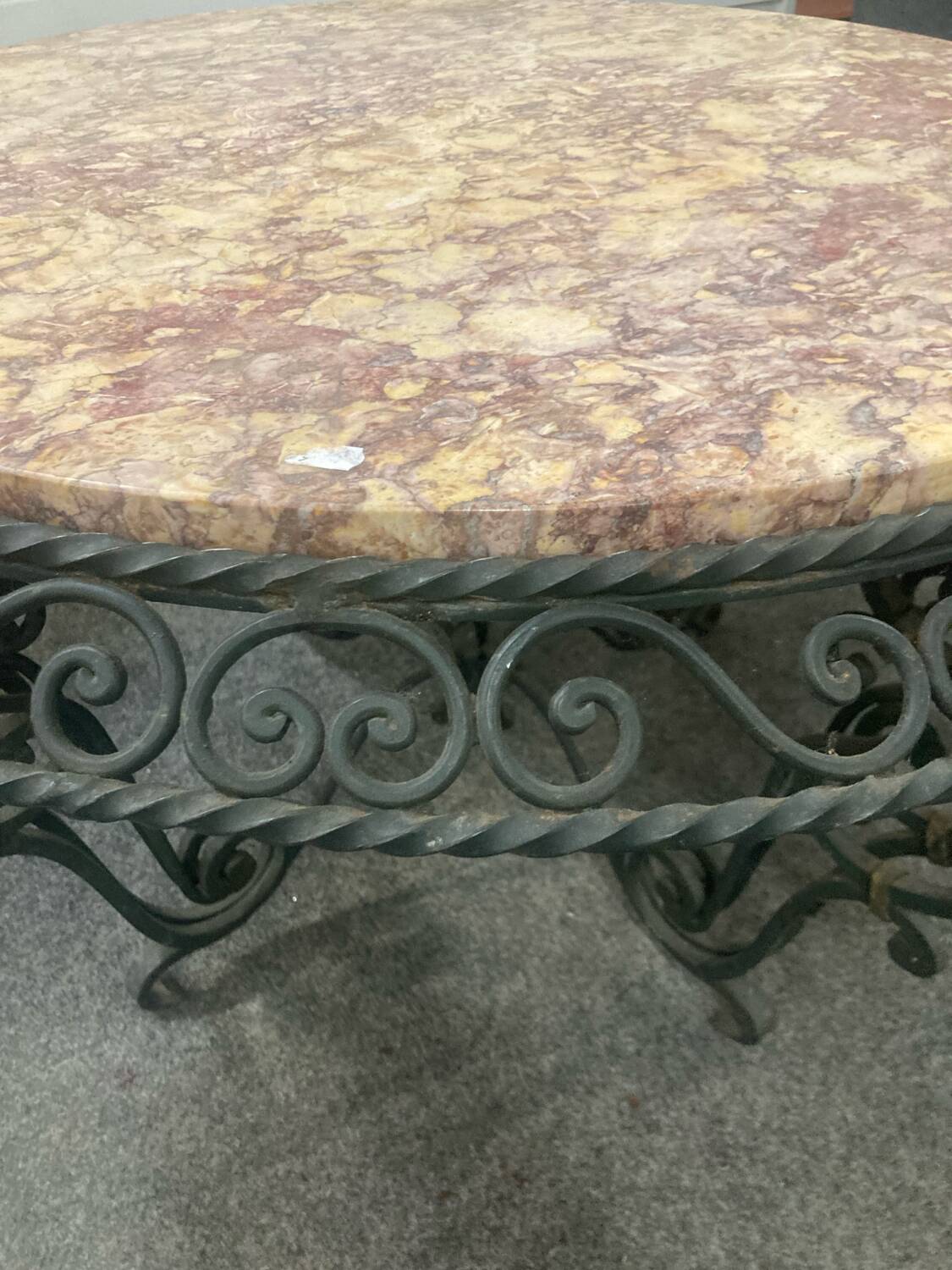 wrought iron and marble coffee table