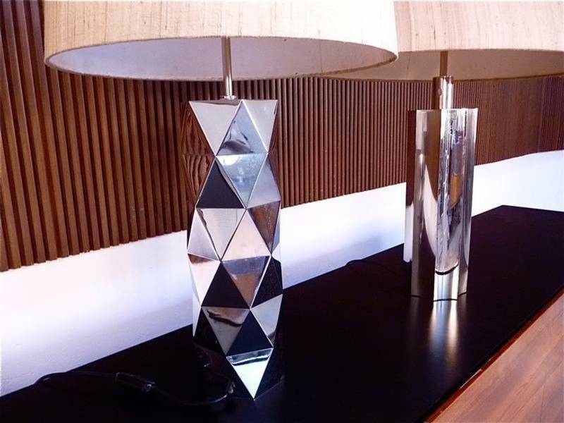 Sculptural Italian chromed metal table lamps, 1960s, Set of 2