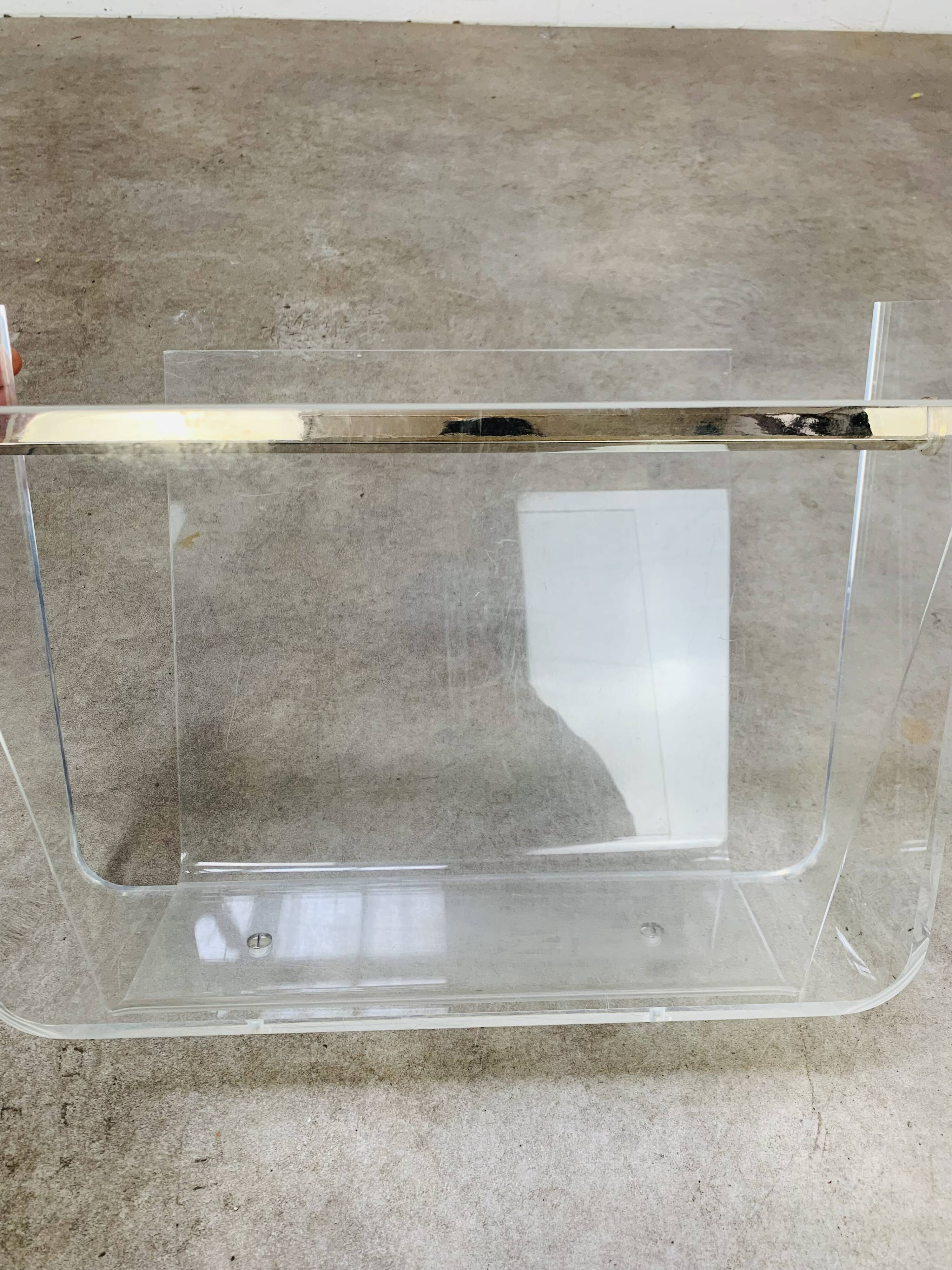 Plexiglas and brass magazine rack, David Lange, 1970s
