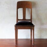 Art nouveau side chair in oak and royal purple velvet, 1900