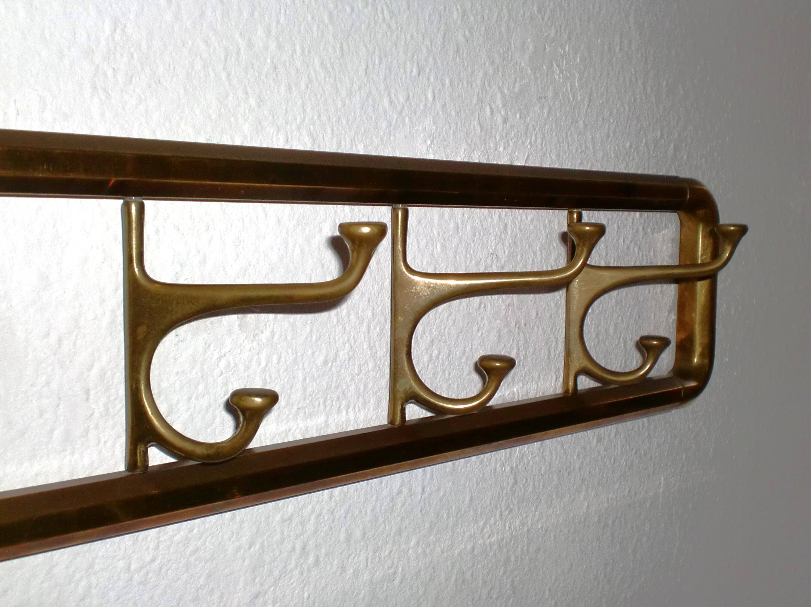 Vintage Art-Deco brass Wall Coat Rack France, 1940s