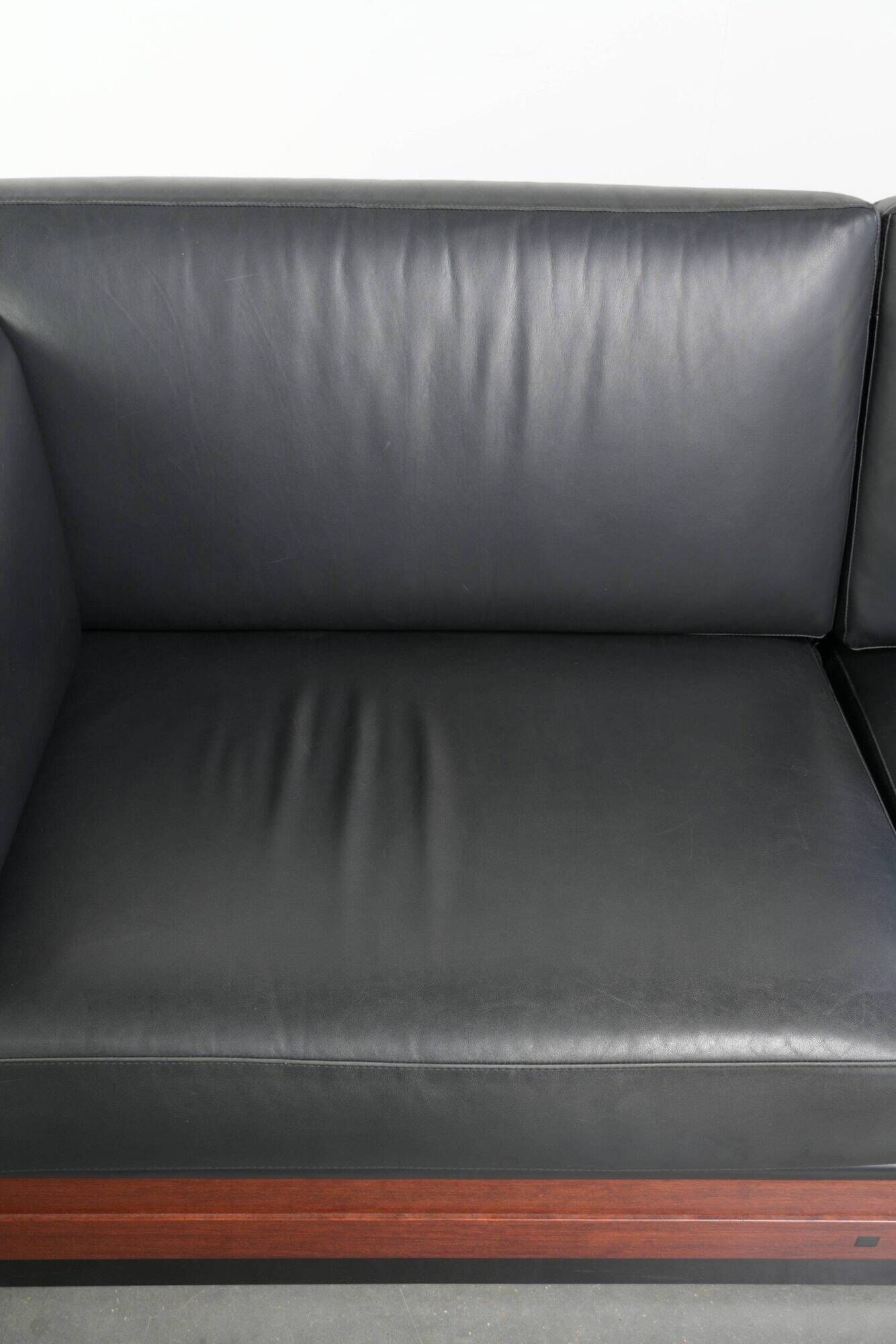 Timeless 3-seater Art Deco design sofa  upholstered in black cowhide leather