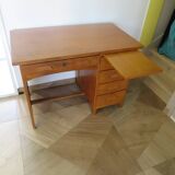 Vintage modernist desk - 5 drawers - shelf - 1950s - closure mechanism