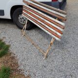 Garden bench with folding wooden slats base tubes from the 50s