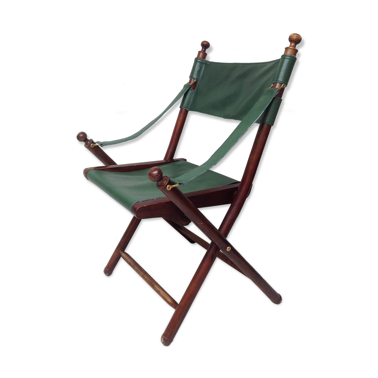 Fauteuil pliant ancien bambou et cuir