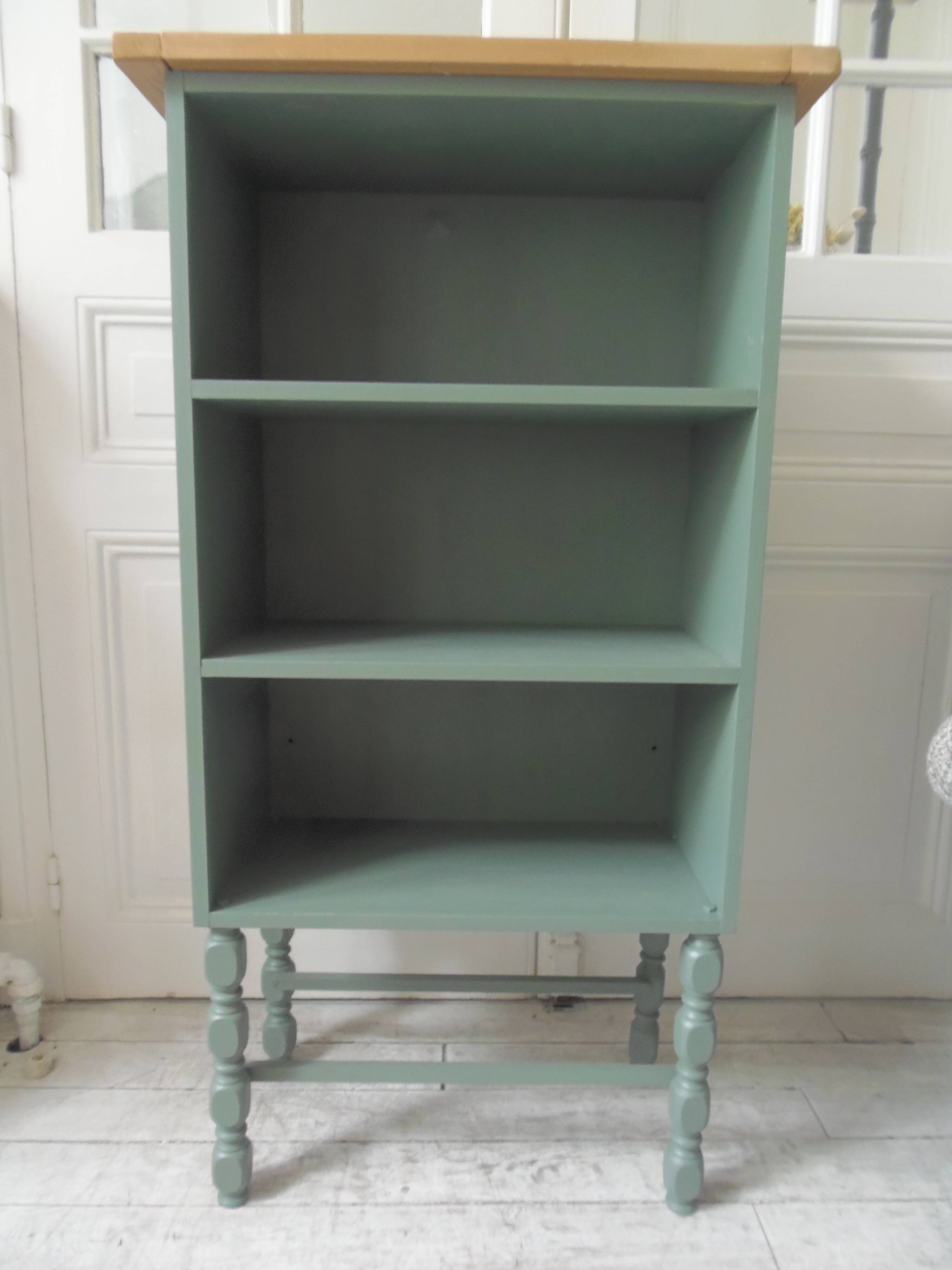 Small vintage bookcase enhanced in smoky green