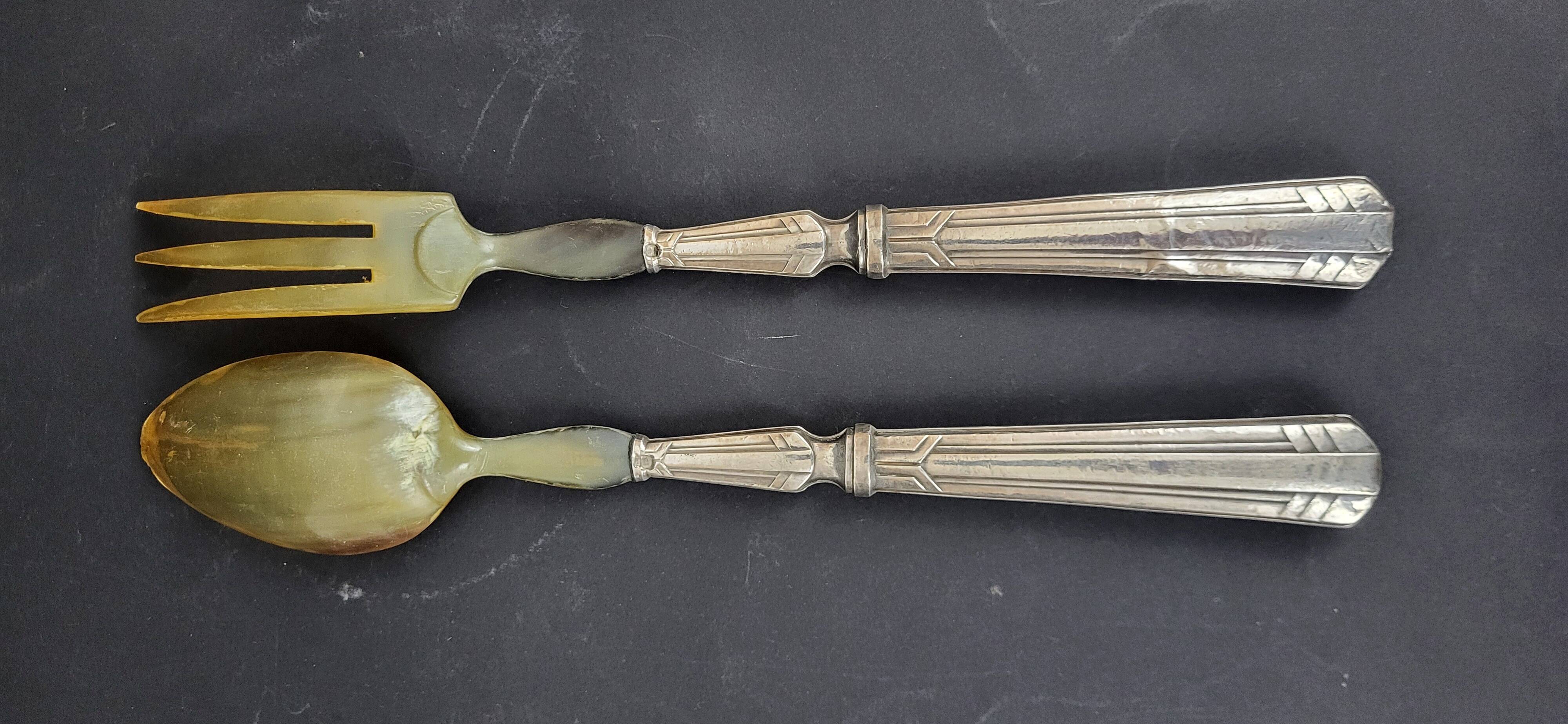 Art Deco Silver Salad Servers (Minerva Hallmark)