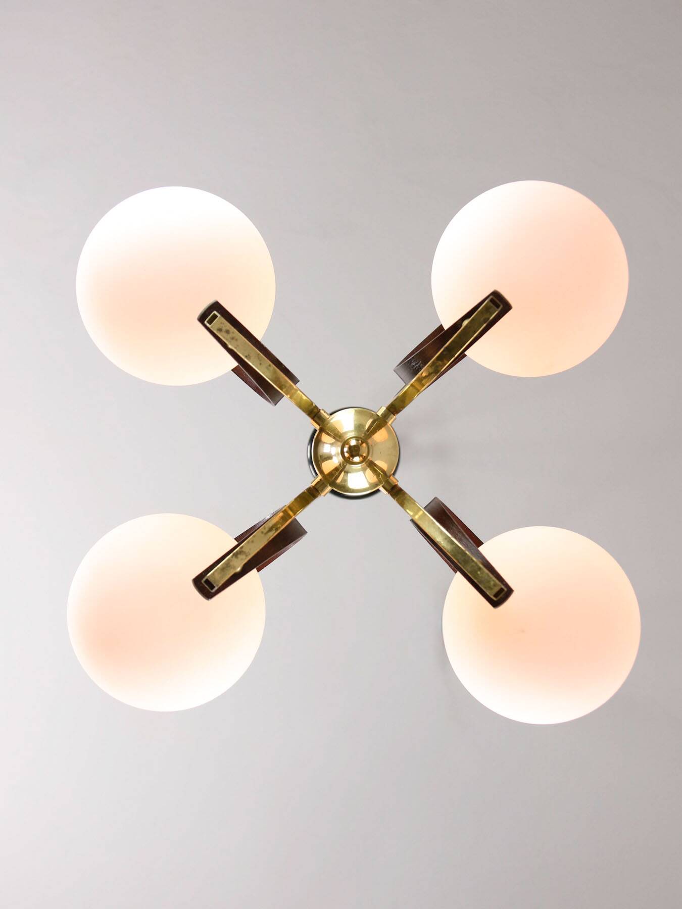 Mid-Century Modern Italian Brass and Opaline Chandelier
