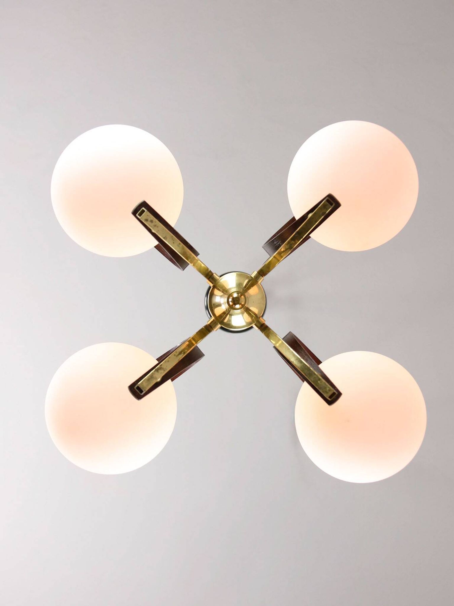 Mid-Century Modern Italian Brass and Opaline Chandelier