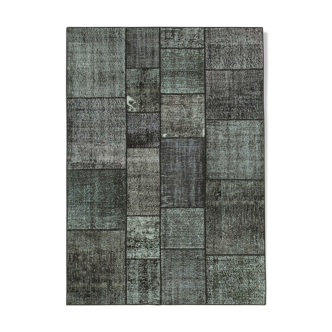 Tapis oriental vintage noué à la main 172 cm x 240 cm tapis patchwork noir