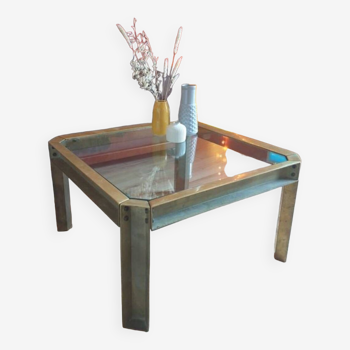 Table basse laiton et verre - Peter Ghyczy