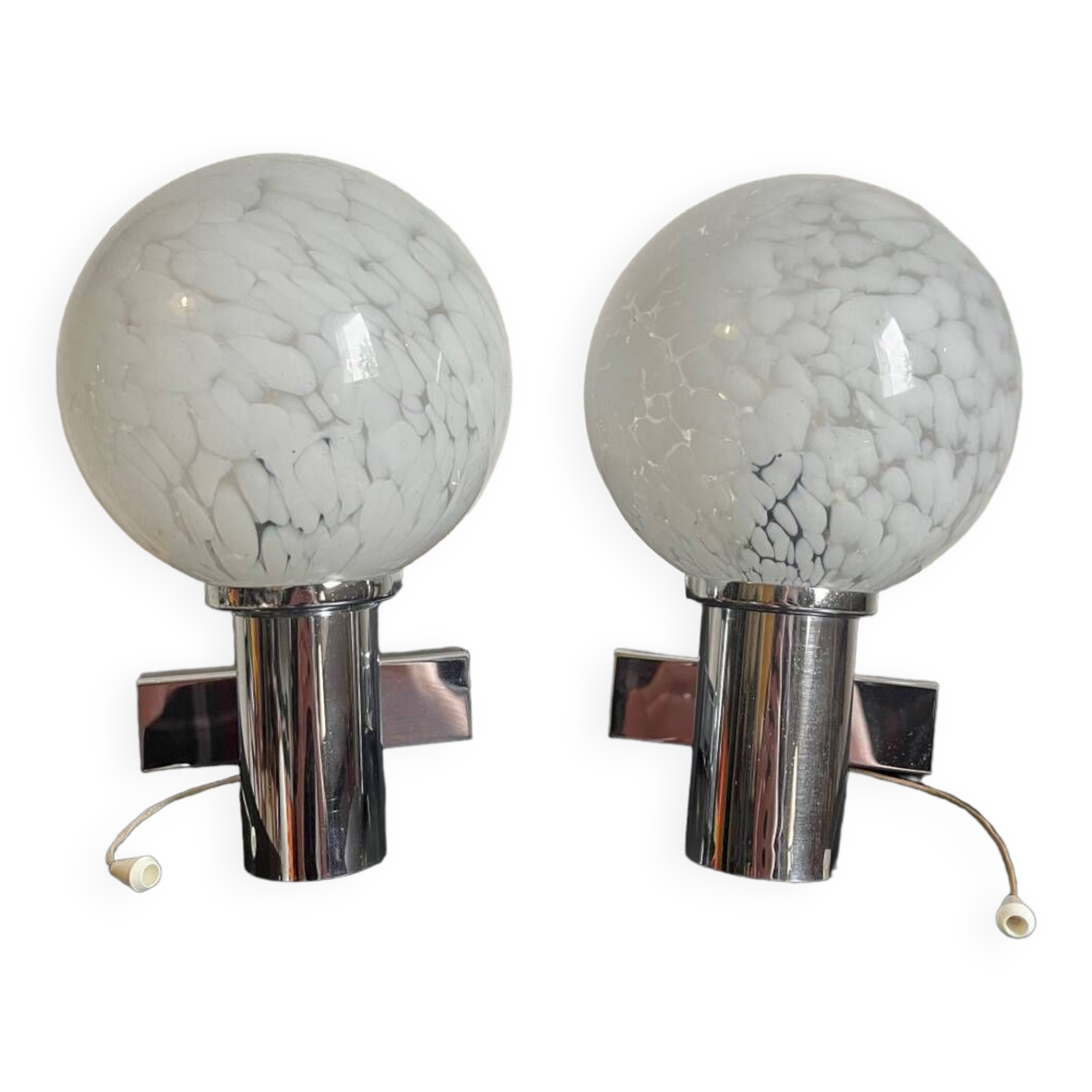 Pair of murano glass metal wall lights